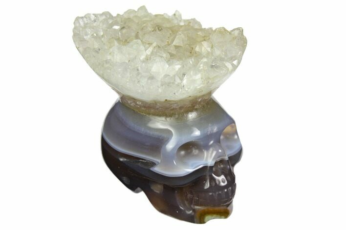 Polished Agate Skull with Quartz Crown #149534